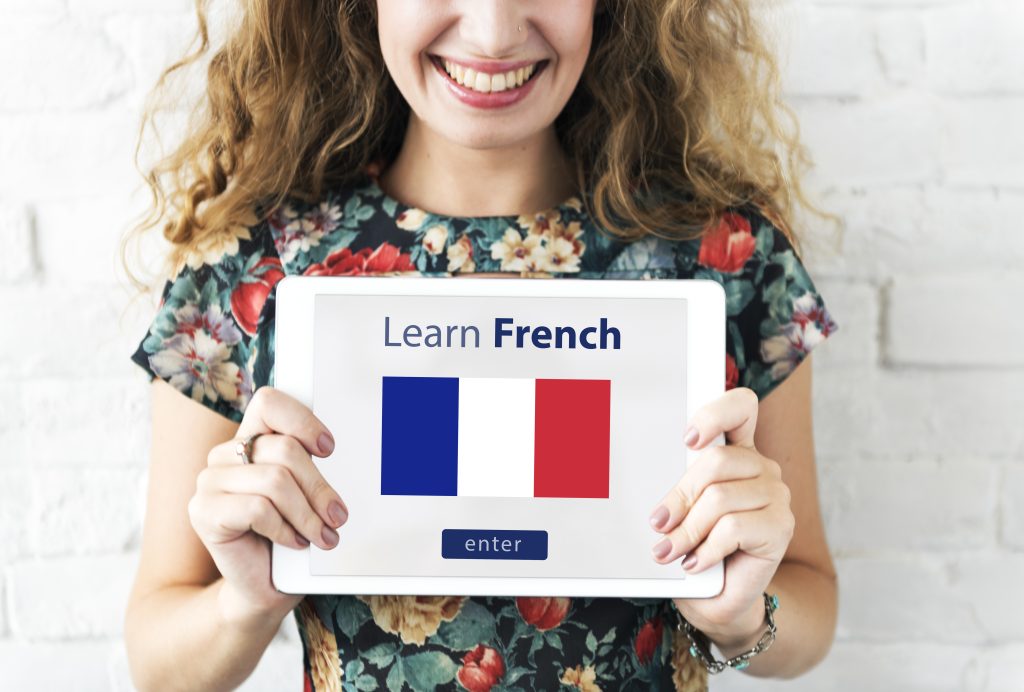 Learn French language online education concept with virtual classes and digital learning